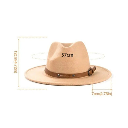 With Belt Buckle Felt Fedora Hats Fashion Vintage Wide Brim Panama Cap Soft Elegant Cowboy Cap Men Women