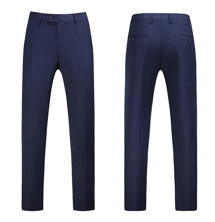 British Style Solid High Waist Trousers Men Formal Trousers High Quality Slim Fit Business Casual Suit Pants Groom Wedding Dress