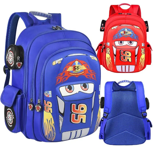 Car Children's Bag Kindergarten Boy's Backpack Lightning Cartoon Multi Pocket Three-dimensional Schoolbag For Kids