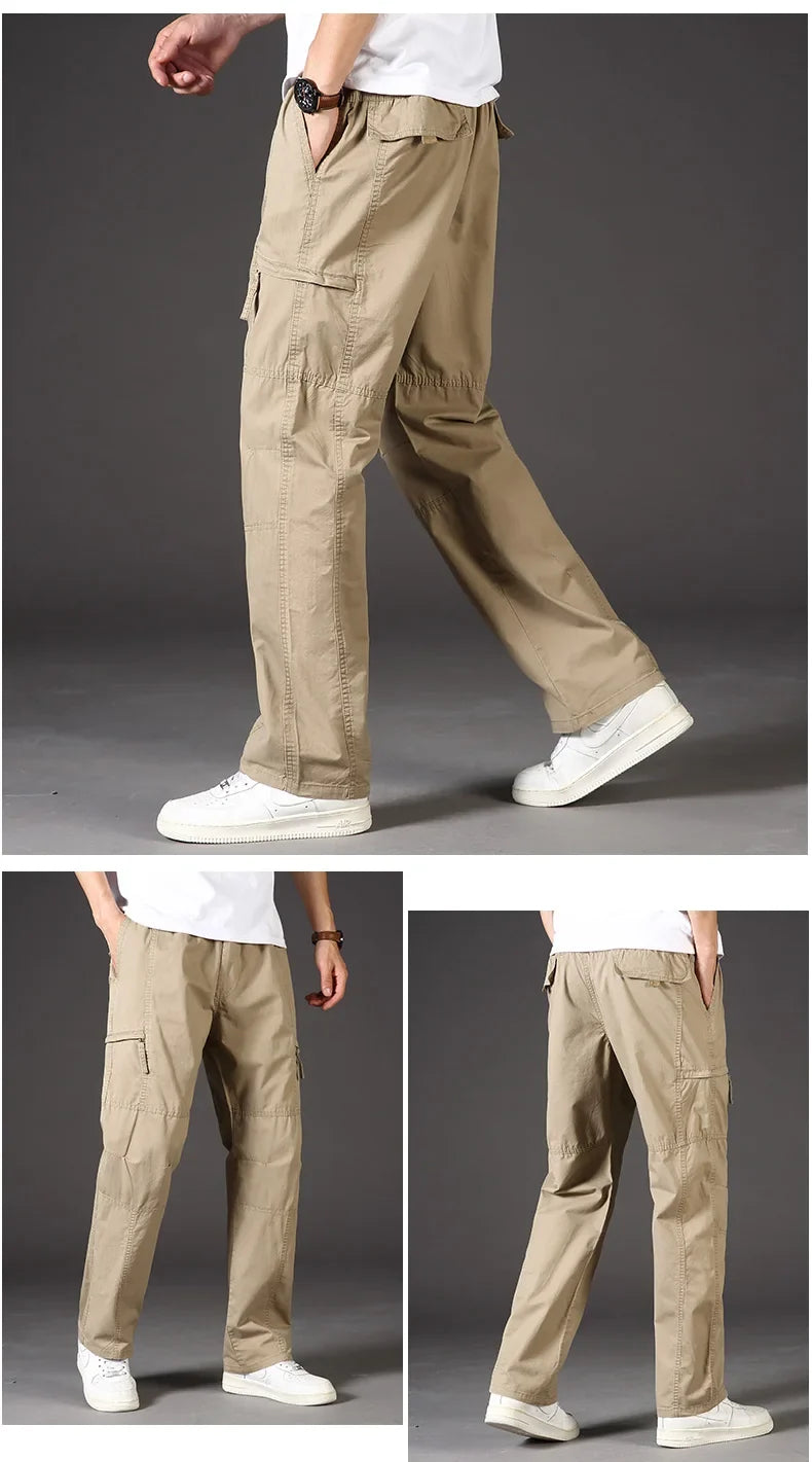 High Quality Men's Trousers Cargo Pants Zipper Pockets Elastic Waist with Banding Casual Sports Hiking Training Dungarees