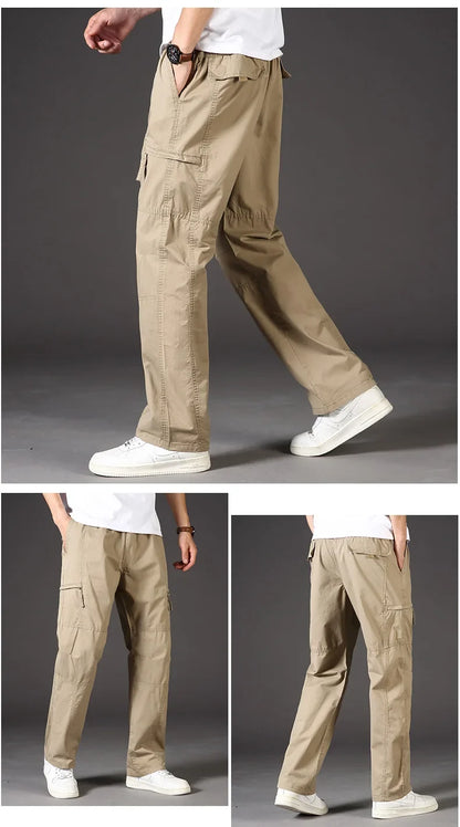 High Quality Men's Trousers Cargo Pants Zipper Pockets Elastic Waist with Banding Casual Sports Hiking Training Dungarees