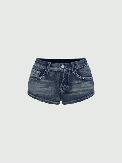 Low Rise Distressed Denim Shorts Female Jeans Womens Jeans Shorts Vintage Y2K Punk Style Embroidered Hot Pants