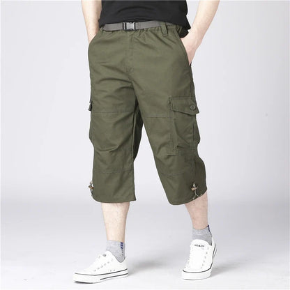 Summer pure cotton cropped shorts for men and young people, straight leg sports camouflage casual workwear shorts, loose and thi