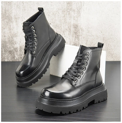 Men's Hidden Heel Motorcycle Boots - Goth Punk Ankle Boots with Thick Sole for Height Increase | Elevator Shoes