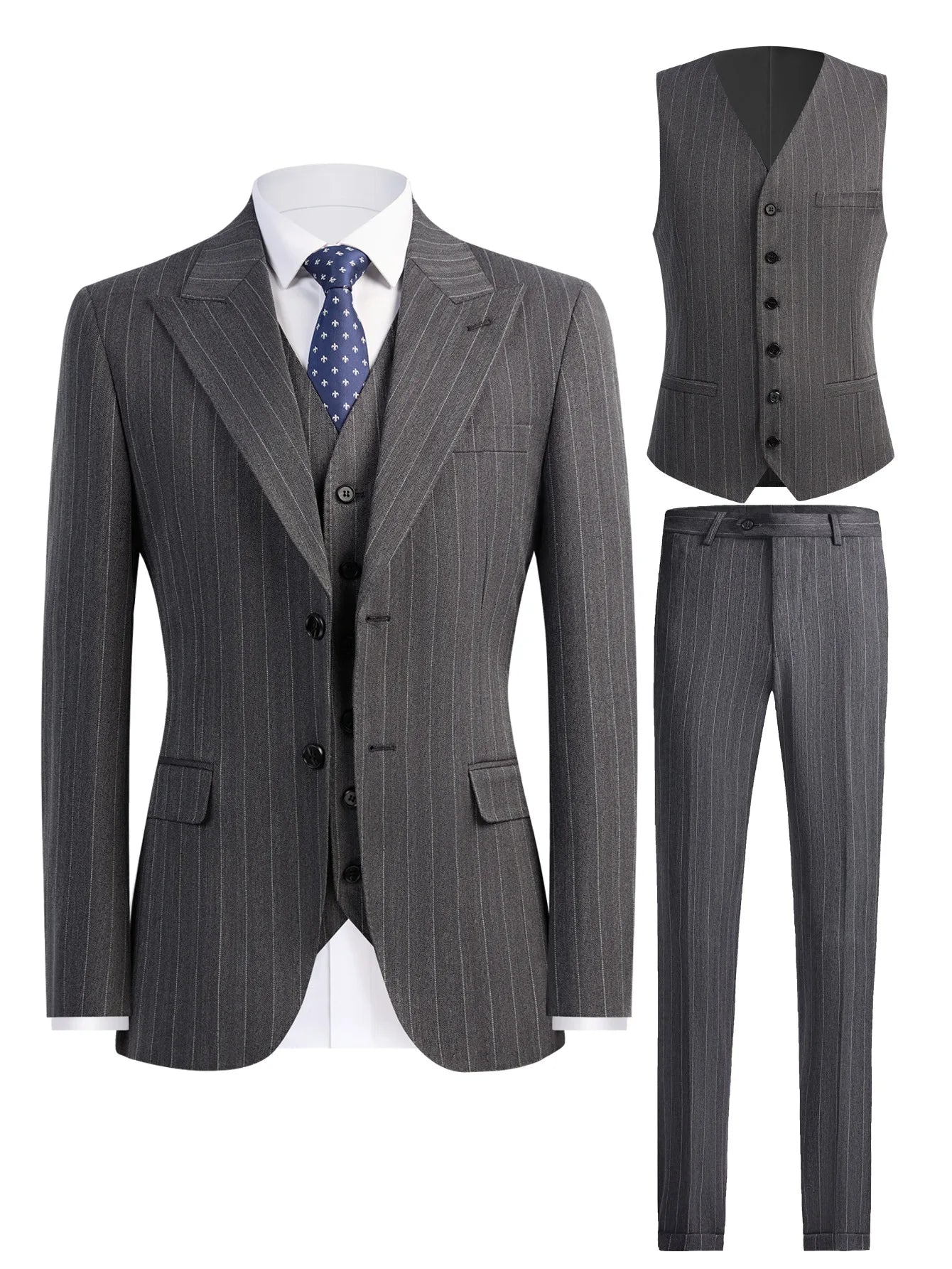 Apricot Men's Striped Three-piece Suit, Featuring A Jacket and Vest Paired with Pants—perfect for Weddings, Parties, or Office.