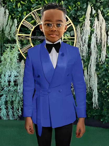 High Quality Boys Shawl Lapel Suits 2 PiecesJacket Pants For Stage Performance Double Breasted Kids Suit Set Wedding Guest Wear