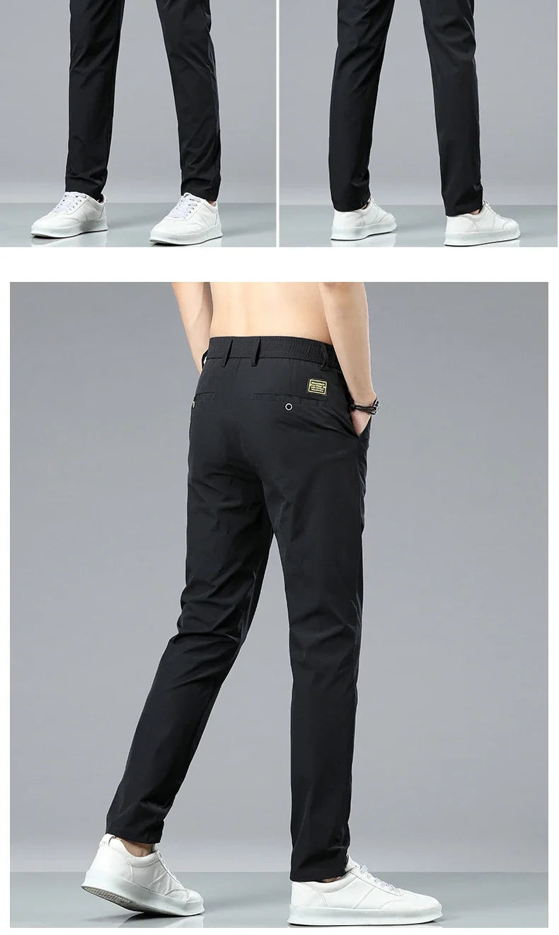 Ice Silk Cool Summer Casual Pants for Men Slim Fashion Stretch Business Korean Trousers Brand Clothing Luxury Men's Pants