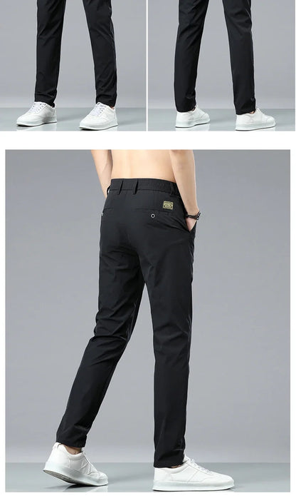 Ice Silk Cool Summer Casual Pants for Men Slim Fashion Stretch Business Korean Trousers Brand Clothing Luxury Men's Pants