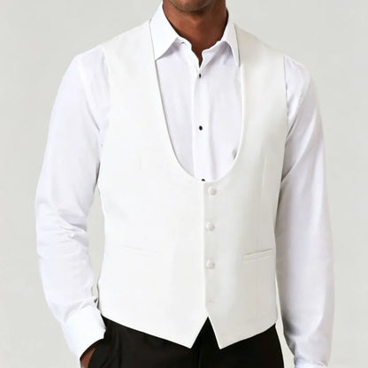 Men Vest White Solid Single Breasted Waistcoat For Business Wedding Banquet Party Prom Business Daily Casual Men Suit Vest