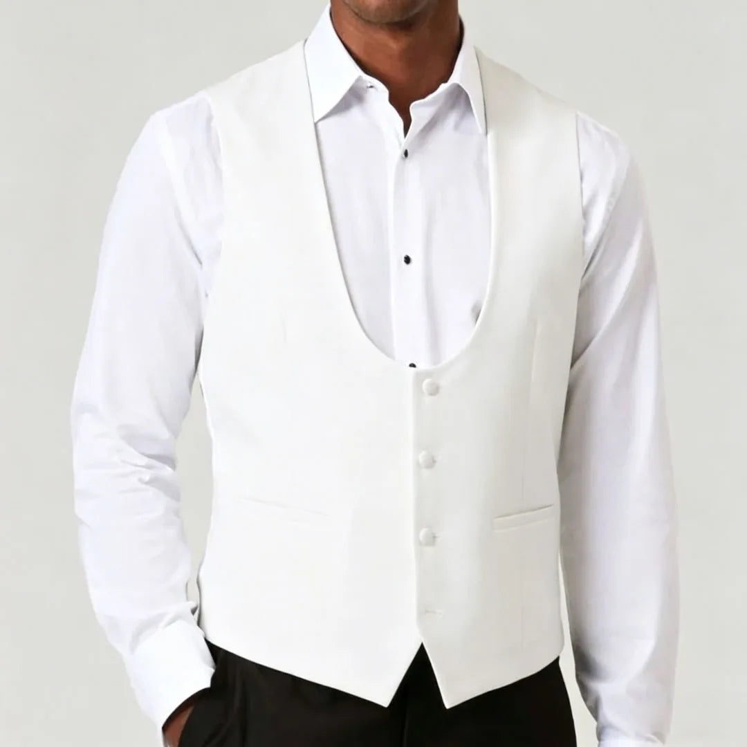Men Vest White Solid Single Breasted Waistcoat For Business Wedding Banquet Party Prom Business Daily Casual Men Suit Vest
