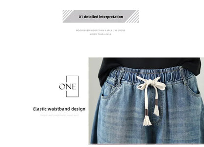 Casual High Waist Wide Leg Jeans Women's Loose Fit Slimming Summer Thin Sle Lantern Pants  Lyocell Fabric Water Wa