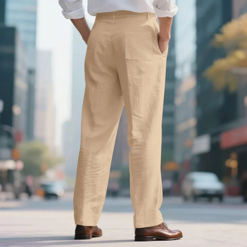Amazon European and American Men's Linen Solid Color Casual Suit Pants New Fashion Beach Wide-Leg Trousers