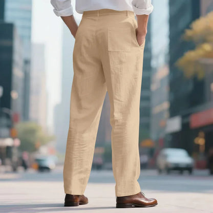Amazon European and American Men's Linen Solid Color Casual Suit Pants New Fashion Beach Wide-Leg Trousers