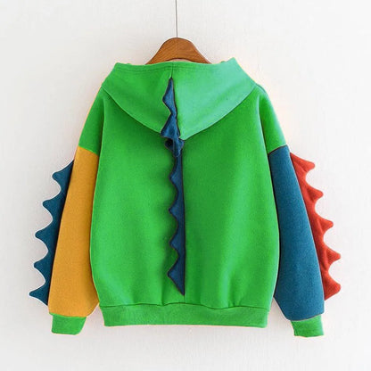 Women's Dinosaur Hoodies Fashionable Cute Solid Color Contrasting Dinosaur Loose Hoodies Comfortable Versatile Sweatshirts