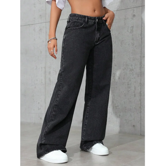 Plus Size Women's Wide Leg Jeans Washed Elastic Casual Loose Fit Ladies Denim Pants Comfortable Stretchy Trousers