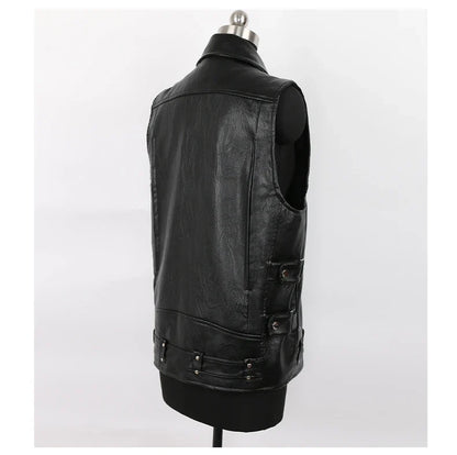 Autumn Black Motorcycle Pu Leather Vest Men Zipper Pockets Plus Size Faux Leather Biker Sleeveless Jacket 4xl 5xl