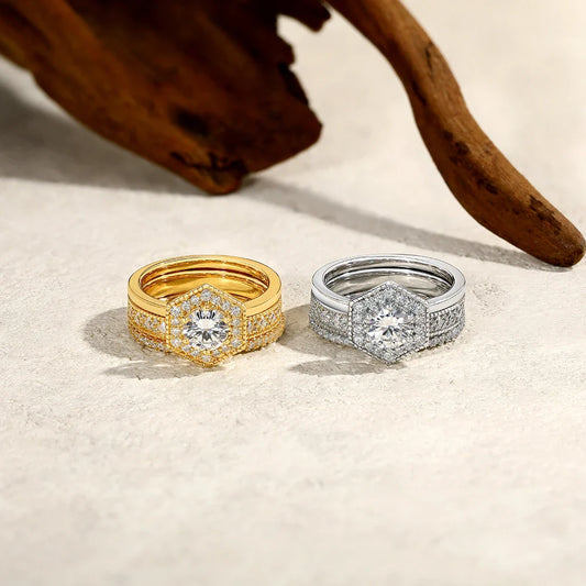 Bague Moissanite ronde taille originale 6mm, parure 3 pièces, en argent sterling 925, de luxe, pour femme, bague de fiançailles et de mariage, joaillerie fine