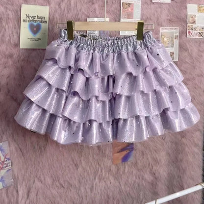 Summer Sweet Princess Mini Skirt Women Hot Girl Subculture Purple Color Short Skirt Y2k Harajuku Fashion Bow Puffy Cake Skirt