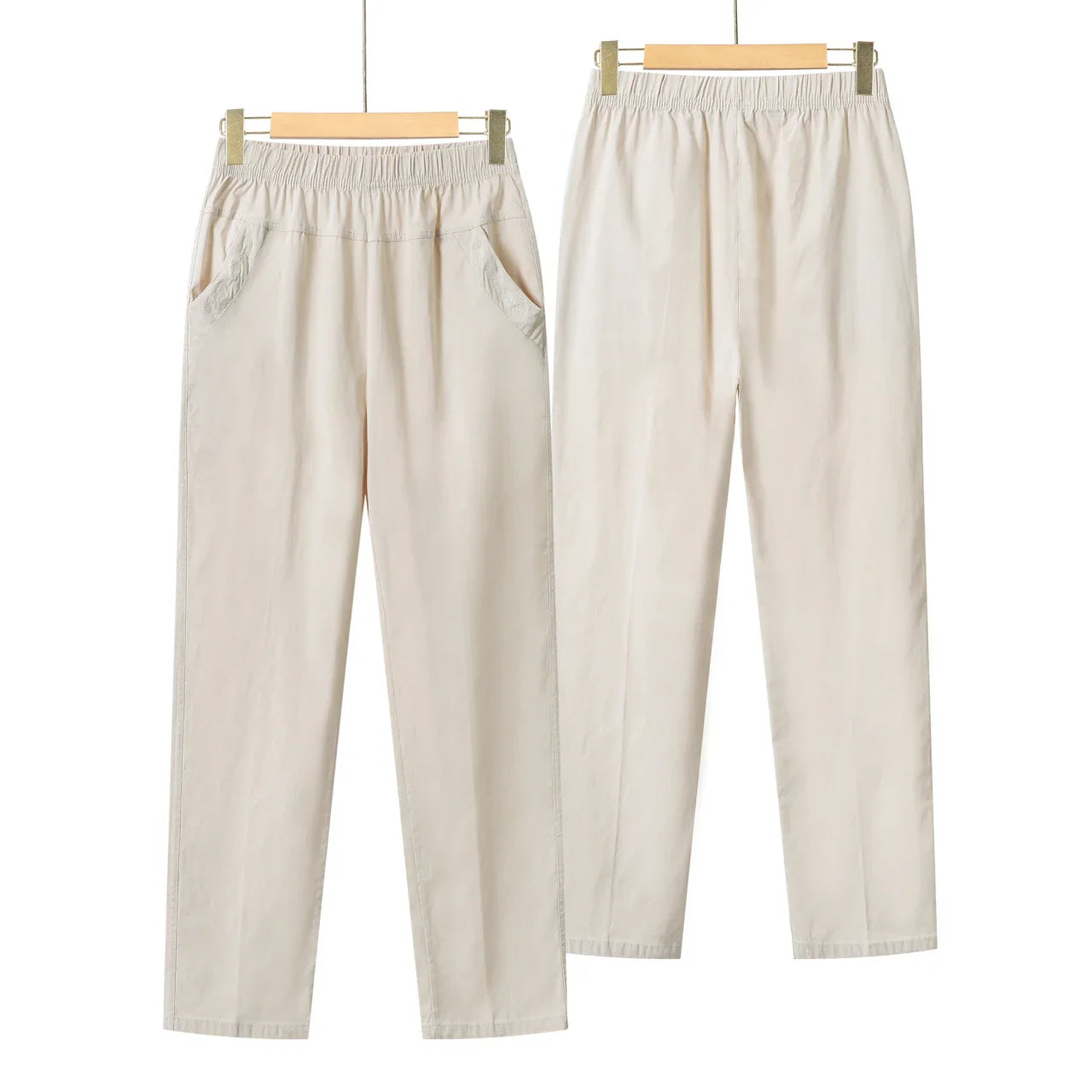 Summer Casual Washed Cotton Women's Plus Size Pants 2025 Elastic Waist Office Casual Outdoor Trousers Breathable Cool Clothing