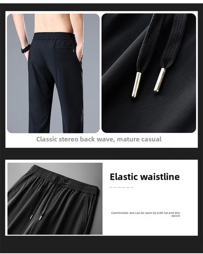 High Quality Ice Silk Stretch New Brand Casual Fashion Elastic Strappy Long Pants Street Style Pencil Teens Trousers Men Clothes