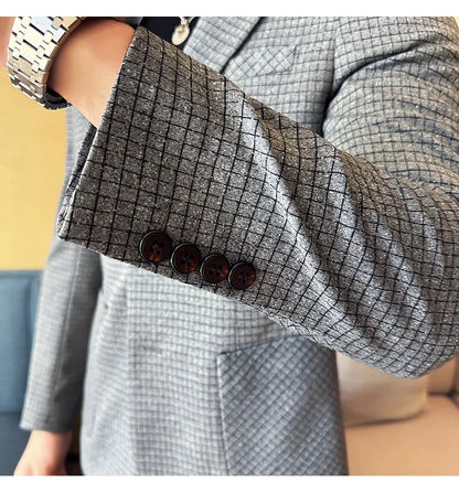British Style Plaid Suit Jacket For Men 2025 New Business Casual Slim Blazer Formal Wedding Party Suit Dress Coats Men Clothing
