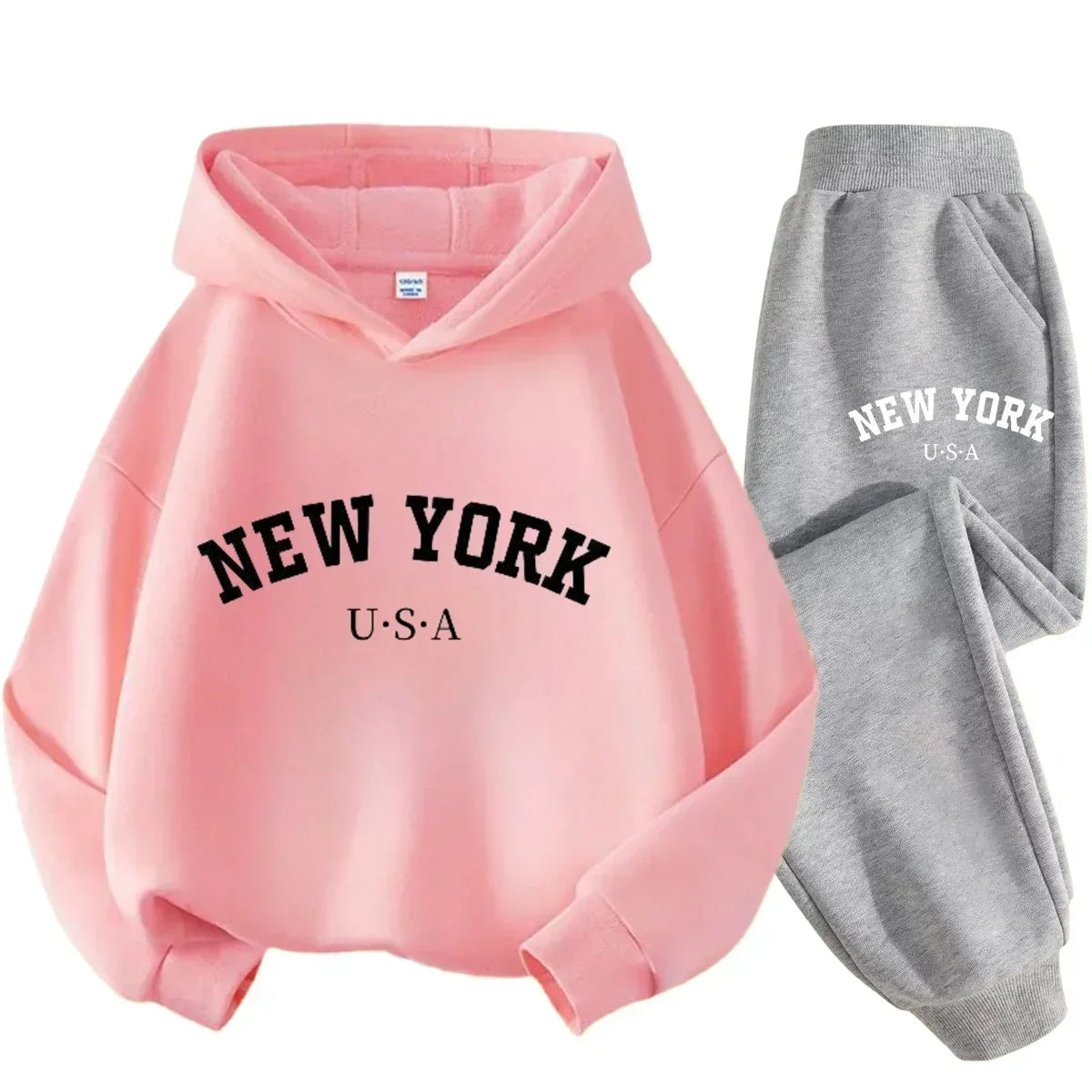 Children Hoodie Set Autumn Winter New York USA Letter Graphic Sweatshirt Pant Suit Baby Boy Girl Kid Sport Two Pieces Tracksuit