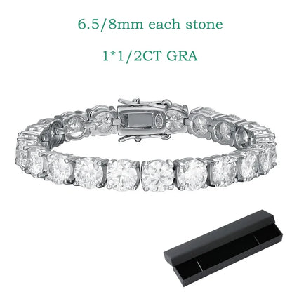 Each 6.5/8mm Full Moissanite Tennis Bracelets for Women Men Hip Hop Original Full Diamond 925 Sterling Silver Chain GRA