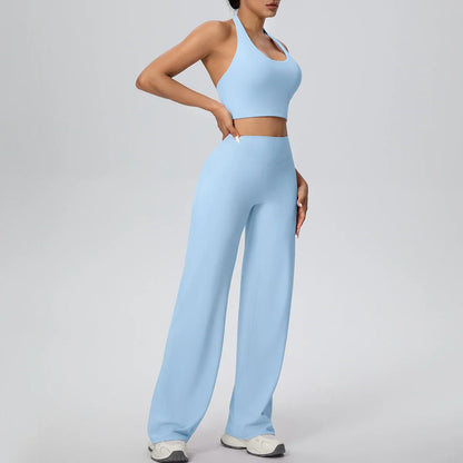 2PCS Woman Backless Hanging Neck Bra and Pants Yoga Set Summer Breathable Gym Sports Running Workout Top Hot Sales Yoga Set