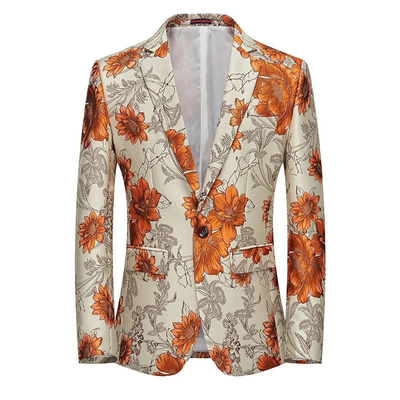 New Men Fashion Flower Suit Luxury Jacquard Jacket Homme Wedding Ball Party Single Button Blazer Singer Stage Performance Coat
