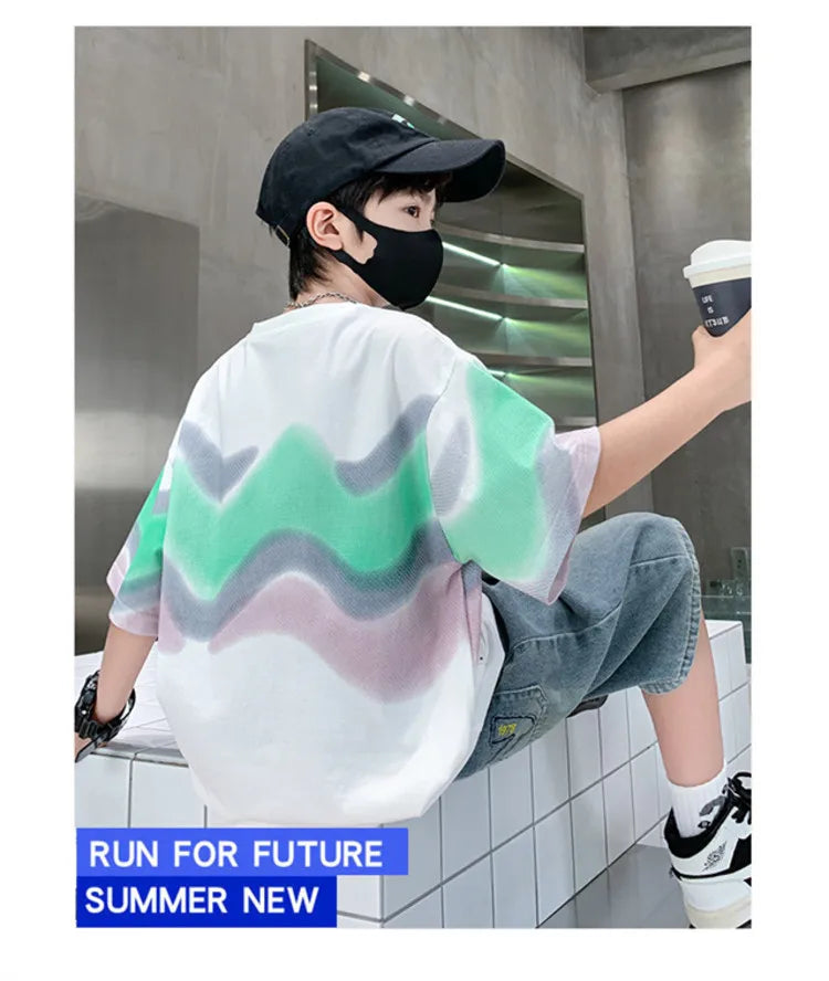 Summer Boy Denim Shorts and Top Clothes Set Outfit Kids Fashion 2-Piece Suit Korean Children Streetwear Tracksuit 5 6 7 9 10 14Y