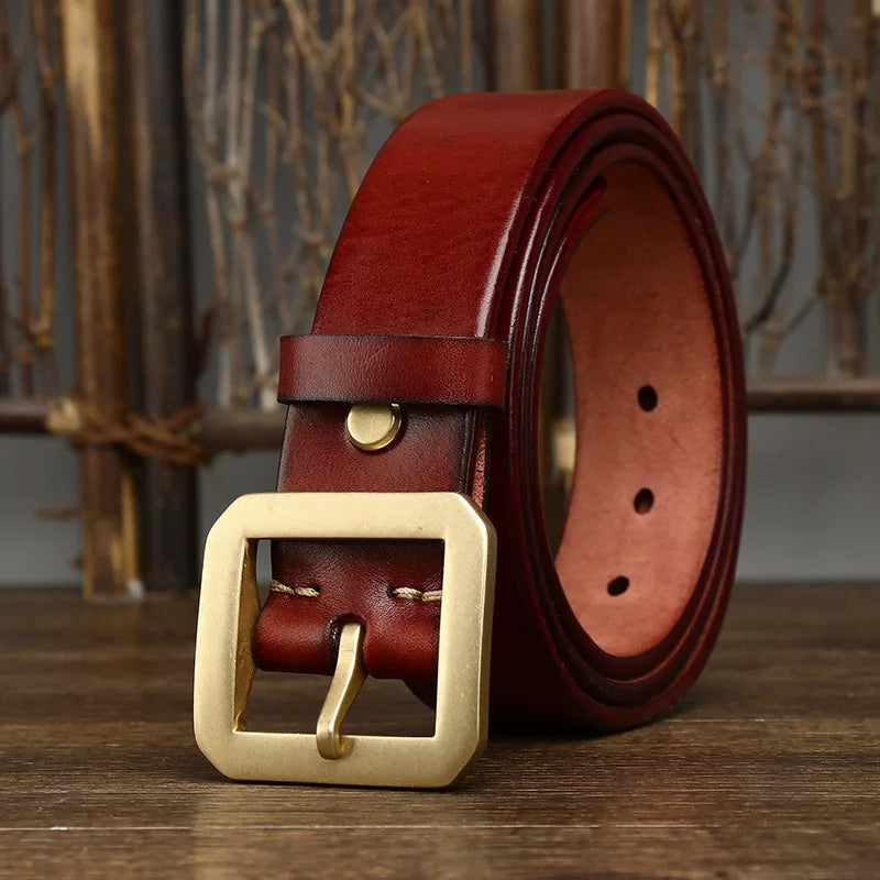 3.8CM Thick Cowhide Copper Brass Buckle Genuine Leather Casual Jeans Belt Men High Quality Waistband Male Luxury Strap Cintos