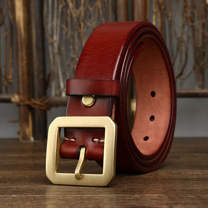 3.8CM Thick Cowhide Copper Brass Buckle Genuine Leather Casual Jeans Belt Men High Quality Waistband Male Luxury Strap Cintos