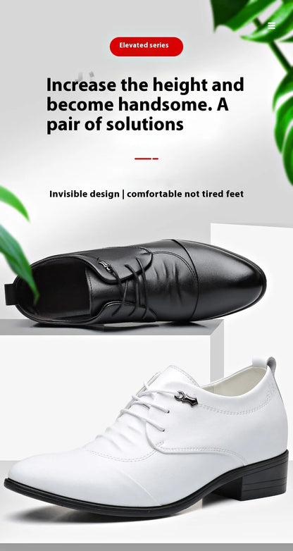 Business Men Oxford Leather Shoes Elevator Man Height Increase Insole 6CM White Black Thick Soled Formal Casual Shoes
