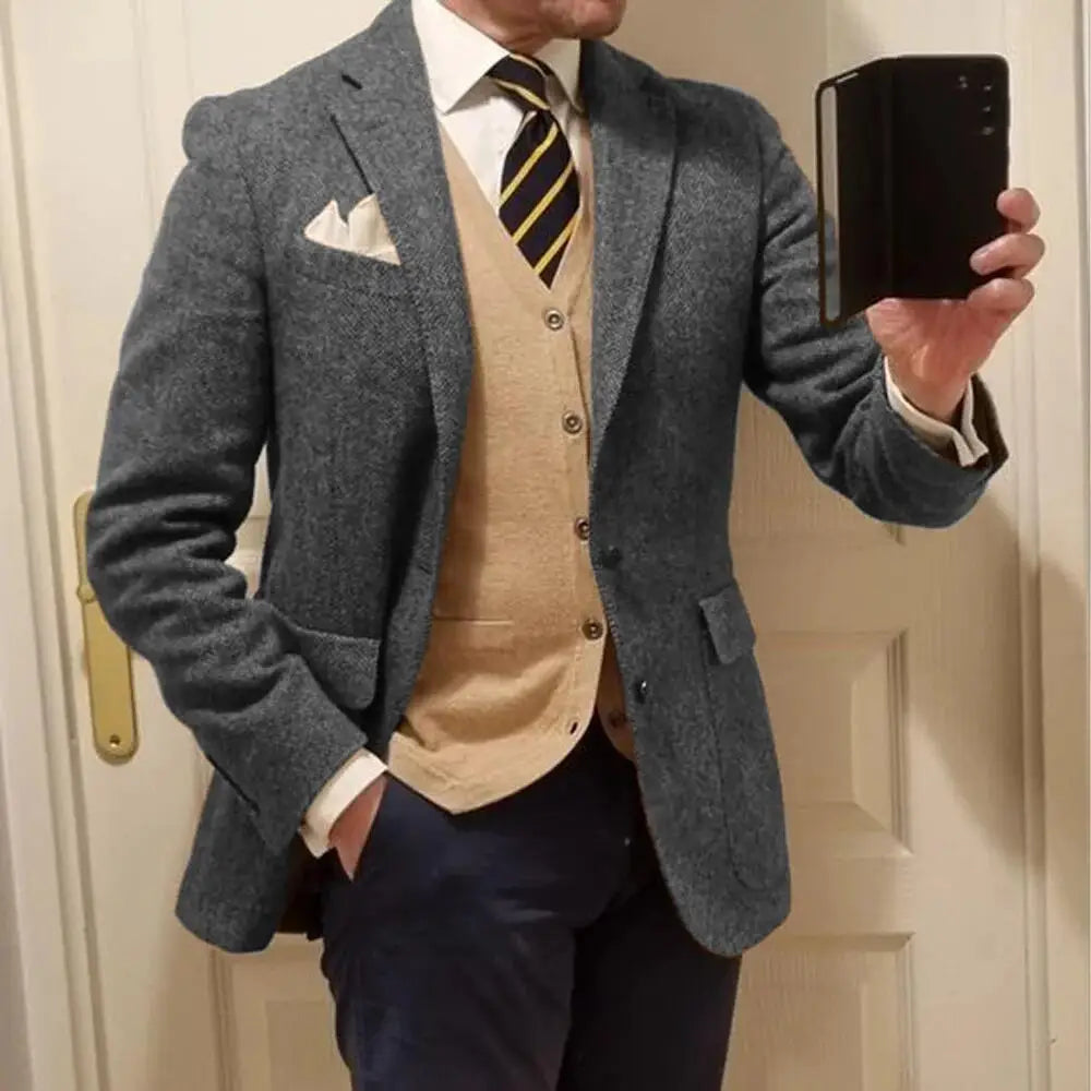 Men's Blazer Herringbone Single Breasted Casual Elegant Man Suit Jackets Coat High Quality Men's Stage Clothing Male Clothes