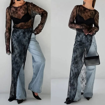 Evening Party Dress Lace Dress High Street Style Black Black Lace Dress Brand New Condition Fashion All-match Dress