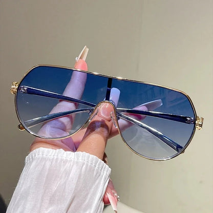 Men New Fashion Metal Rim Monoblock Outdoor Shades Women Trendy Luxury Brand Design Sun Glasses Oversize Pilot Sunglasses