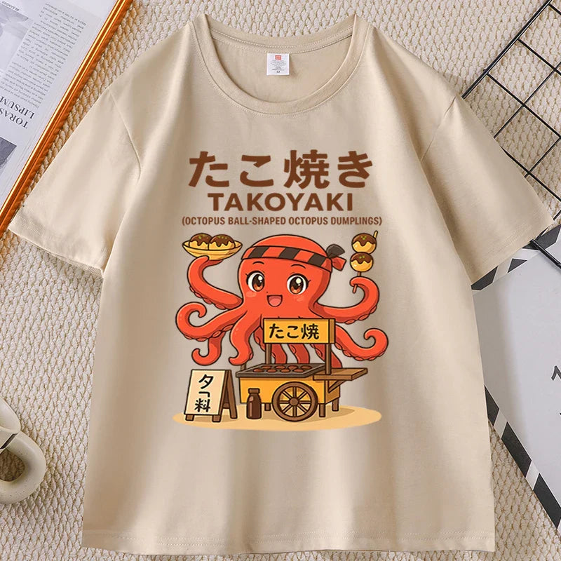 Japanese Style T-shirt drunken octopus Osaka Tshirt Seafood Men Women Graphic Tee Cotton Printed Short Sleeve T Shirt Streetwear
