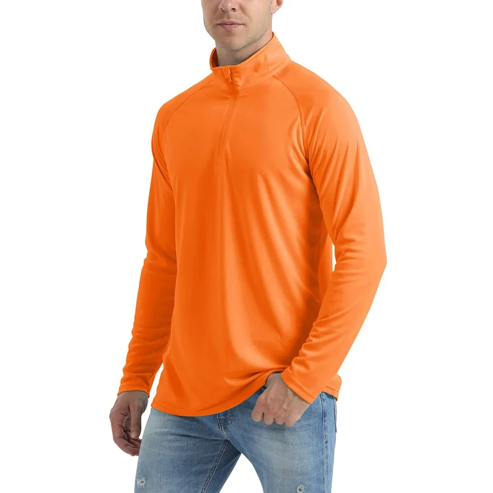 UPF 50+ Quick Dry T-Shirts Mens Long Sleeve UV Protection Shirt 1/4 Zip Running Tee Hiking Fishing Lightweight T Tops