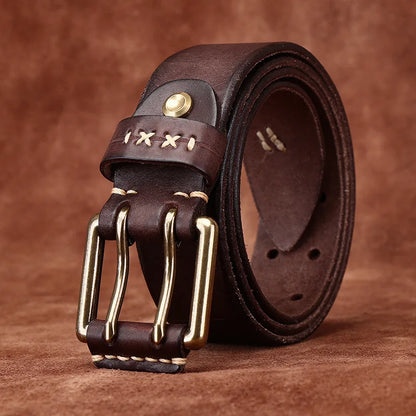 3.8CM Retro Real Genuine Leather Belt Brass Buckle Luxury Designer Belts Men Pure Cowskin Strap Male Cowboy Jeans Belt for Man
