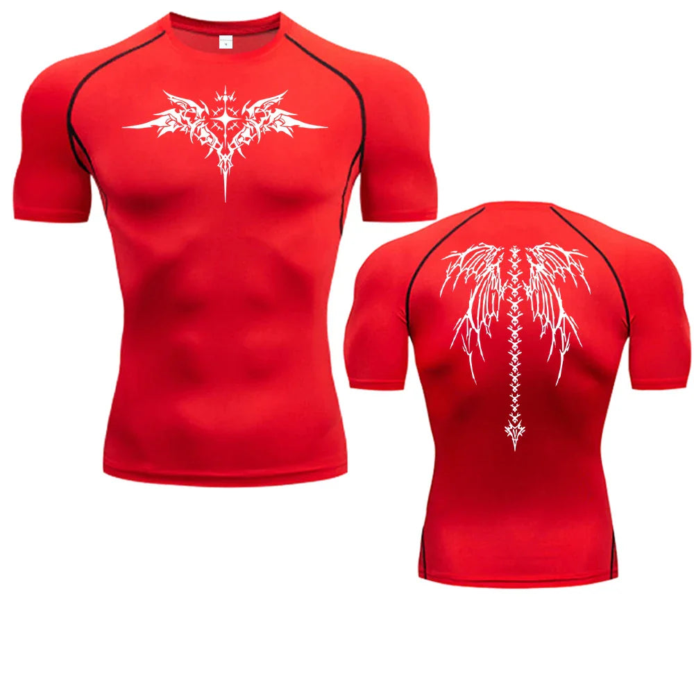 Anime Print Compression Shirt Mens Running T-Shirt Quick-Drying Fitness Sportswear Gym Sports Short Sleeve Breathable Tops