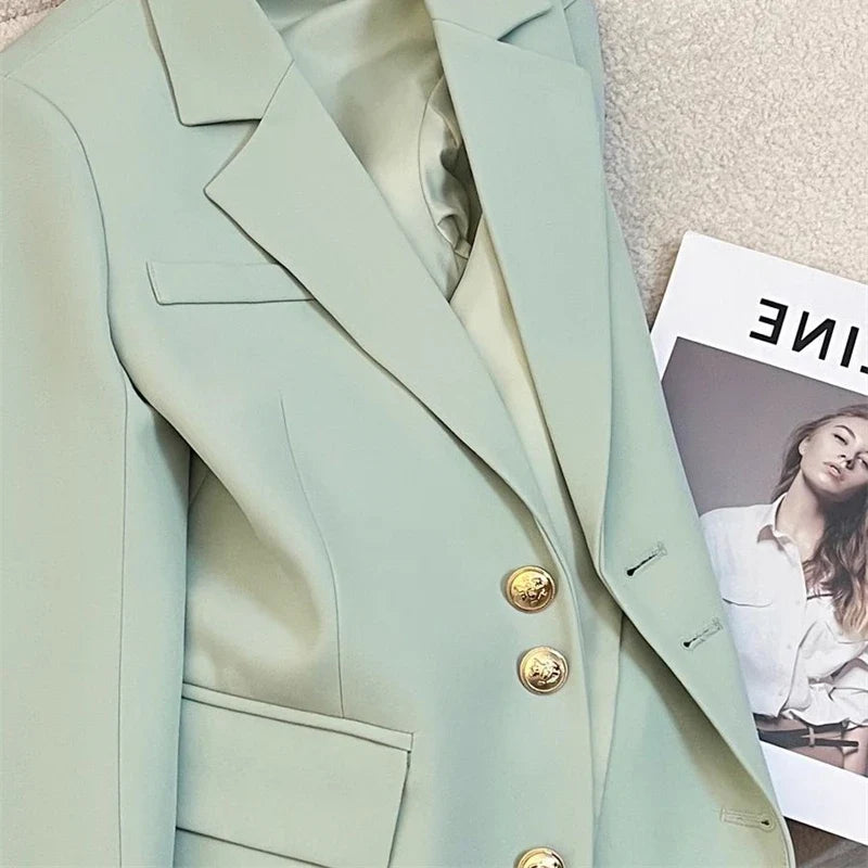 Mint Green Women Blazers 2025 Spring New Jackets Single Breasted Unique Cuff Design Notched Casual Suit Jacket Fashion Lady Coat