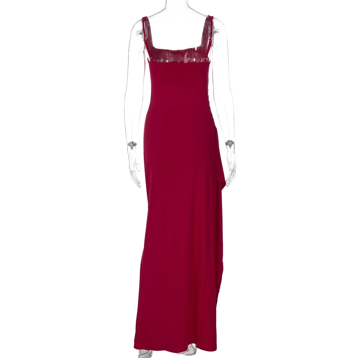 Women Elegant Solid Straps Slit Ruched Patchwork Sexy Bodycon Maxi Dress Summer Outfits Evening Party Birthday Festival