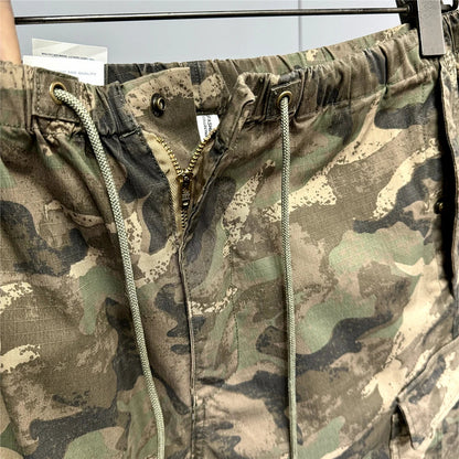 Heavy weight Tactical Cargo Pants For Men Vintage Camo Multi-Pocket Loose Fit Straight Leg Outdoor Streetwear Casual Trousers