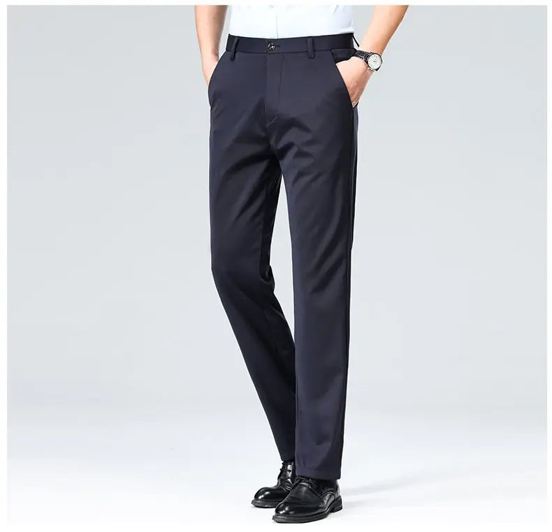 Men's Stretchy Casual Pants Business Suit Pants Spring Summer Breathable Dress Pants Full Length Homme Work Trousers
