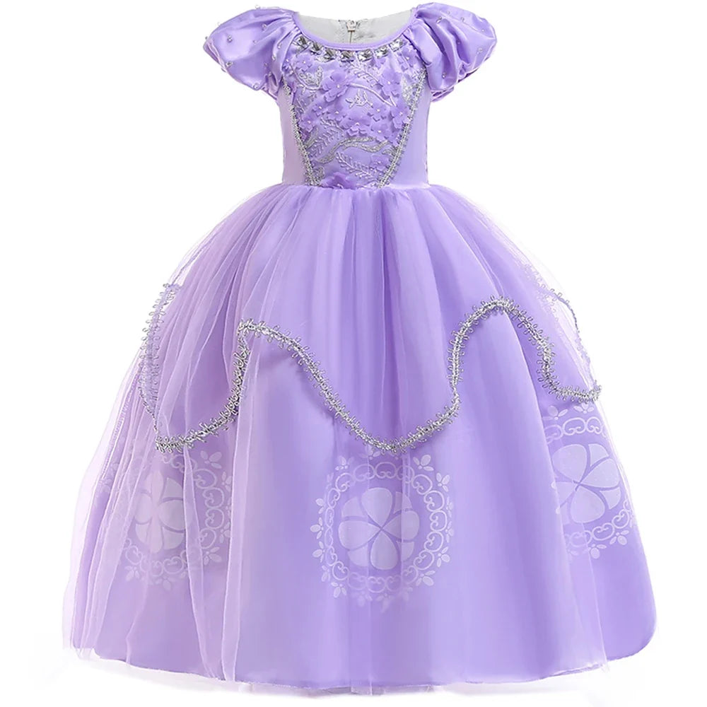Girls Sofia Rapunzel Party Dress Carnival Halloween Costumes Birthday Princess Prom Dresses Sophias Puff Sleeve Ball Gown