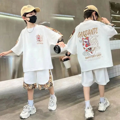 Plus Size Children's Clothing Boys From 4 T-shirts 7 12 Years Baby Summer Clothes Kids Boy Suit 2025 Top Outdoor Korean T-shirt