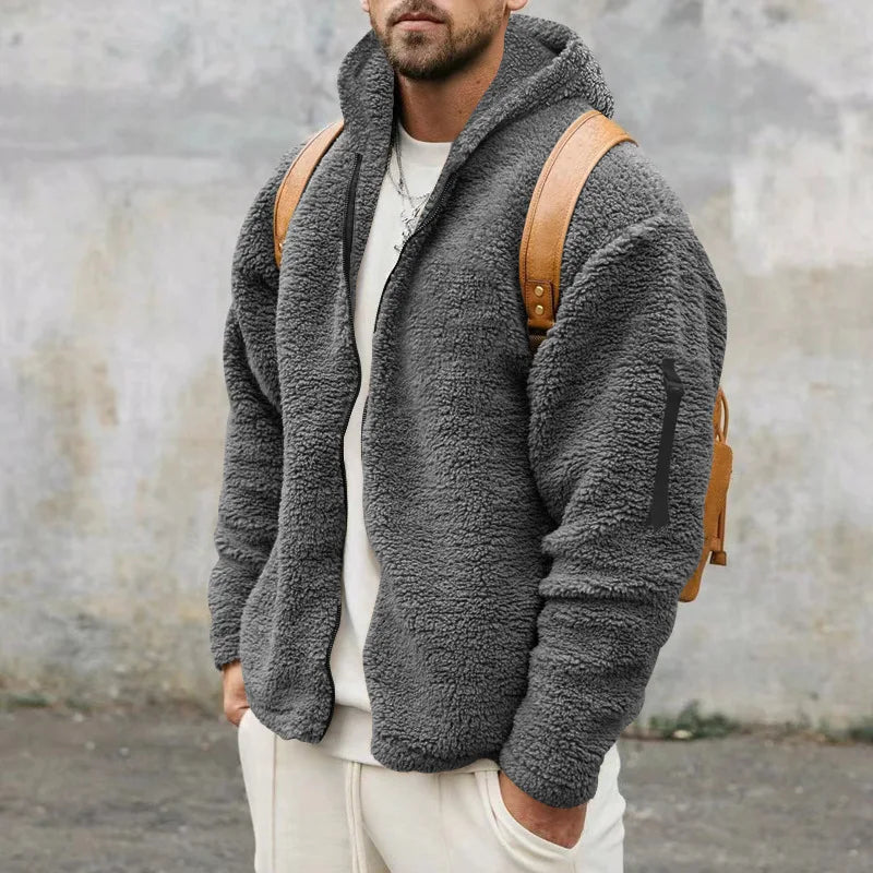 Men's Autumn and Winter Double-Sided Fleece Warm Jacket  Loose Hooded Casual Jacket