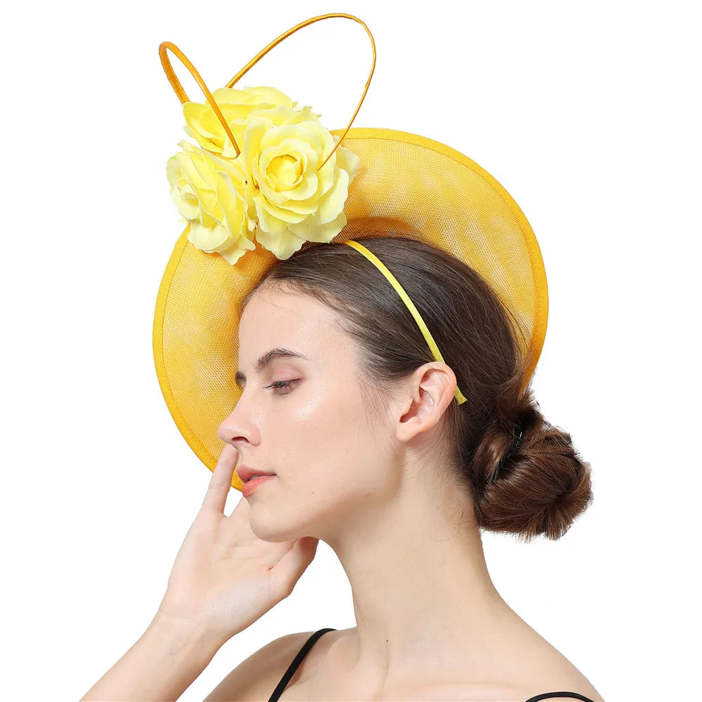 Gorgeous Formal Dress Wedding Fedora Cap Women Big Derby Headpiece Flower Fashion Fasinator Hat Handmade Occasion Millinery Cap