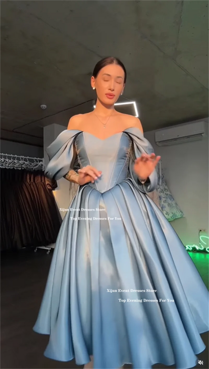 Princess Blue Long Evening Dresses Off The Shoulder A-Line Formal Prom Gowns Sweetheart Birthday Party Dresses Customized