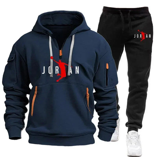 2025 Men's sports brand sweatshirt and hoodie 2-piece set, wool men's hip-hop sweatshirt, men's hoodie, casual sportswear set